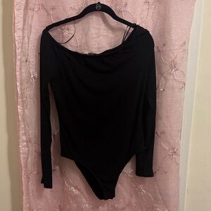 Ambiance Classic Black Long Sleeve Off Shoulder Bodysuit